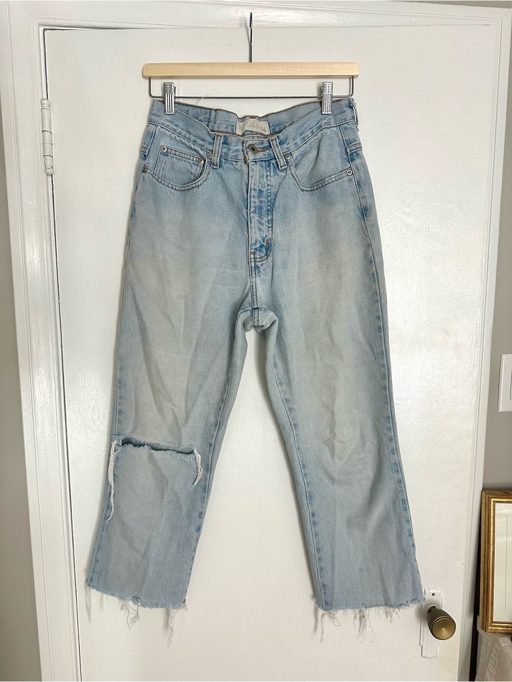 Light Wash Distressed Straight Jeans